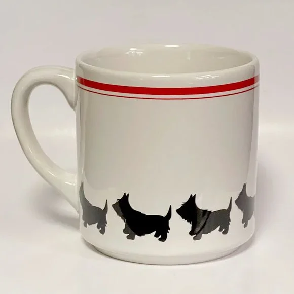 Dog Scottie set of 3 Dog Coffee Mugs White with Red Stripes & Red Bows, CUTE! - Picture 4 of 7